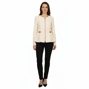 ESCADA Womens Blazer Size 42 Cream Peplum Collarless Full-Zip Front